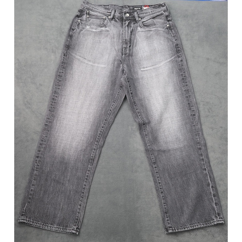 Ecko Unlimited Mens Baggy Fit Jeans Grey Faded Embroidered Pockets Size 34 x 30